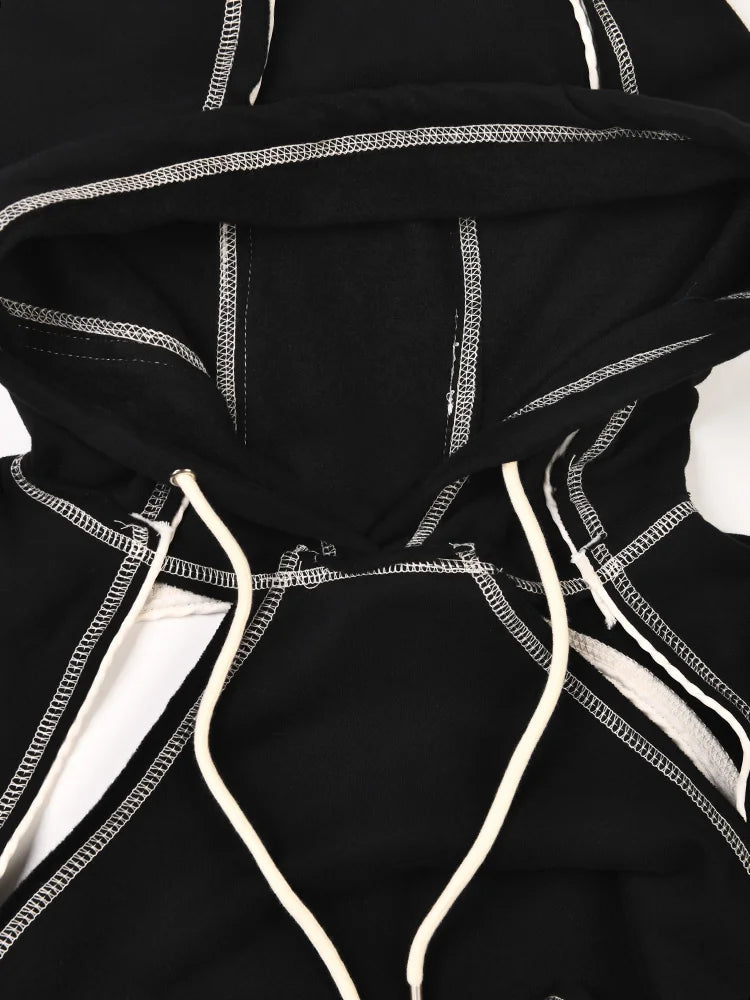 EAM Backless Cut-out Topstitched Bow Sweatshirt New Hooded Long Sleeve Women Big Size Fashion Spring Autumn 2026 1DF182001