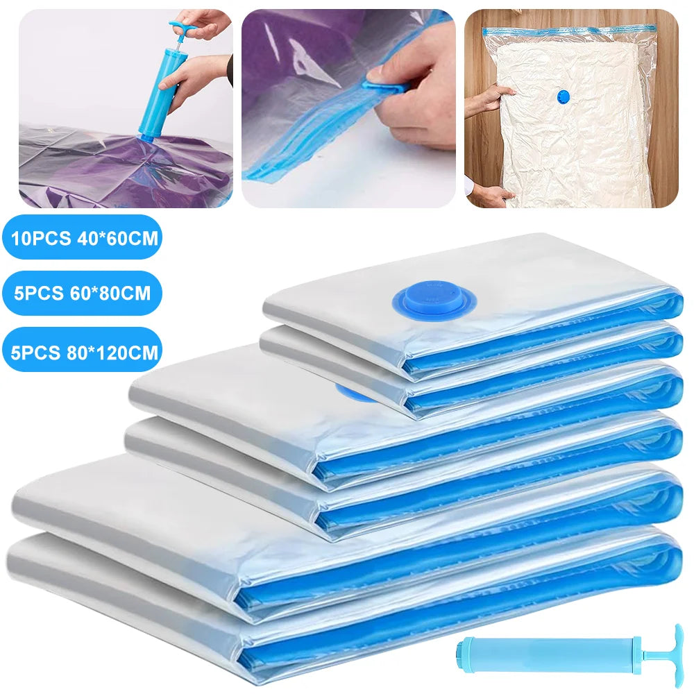 Vacuum Storage Bags Transparent Folding Compressed Space Storage Bag Travel Seal Packet Organizers For Clothes Pillow Bedding