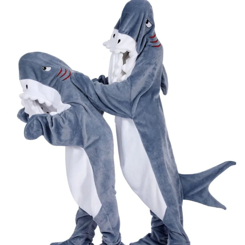 Ultra Soft Shark Cartoon Sleepwear Shark Plush Onesie Pajamas Home Clothes Adult Shark Design Winter Warm Sleep Bag 2025 New
