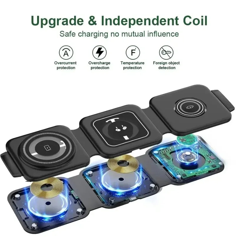 3 In 1 Magnetic Wireless Charger 30W Fast Charging Station Pad Foldable Phone Chargers Stand for iPhone 16-12 IWatch 8 7