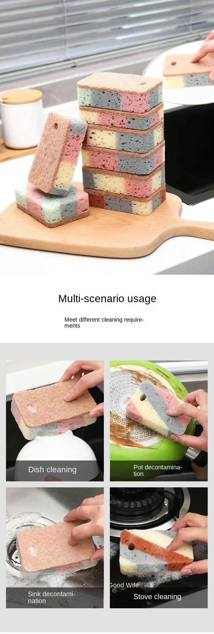 Natural Dish Scrubbing  Kitchen Cleaning Sponge Rub Wood Pulp Cotton Dishwashing Sponge Scouring Pad Kitchen Rag Dish Cloth