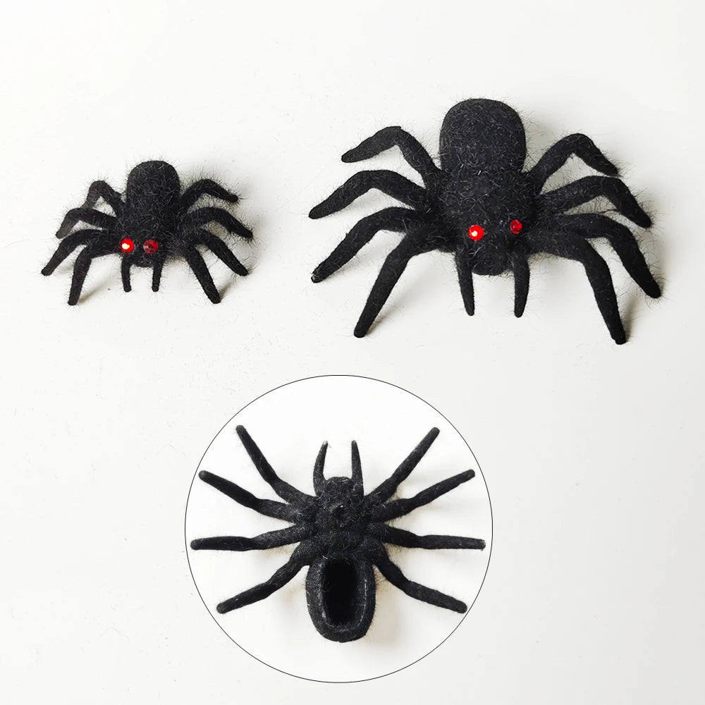 Halloween Plush Spiders Artificial Big Small Black Spider Ornaments Halloween Party Decoration Fake Horror Props Supplies