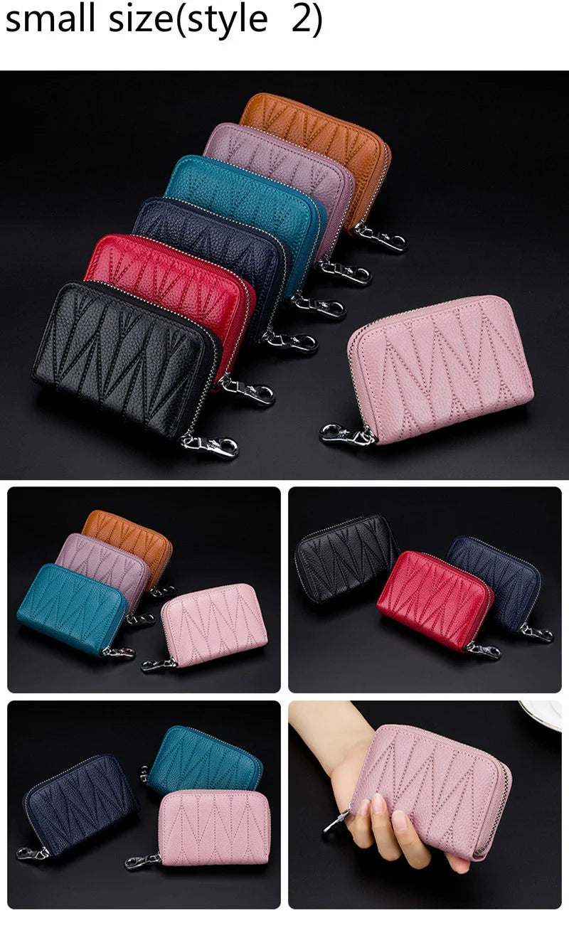 RFID Wallet for Women  Genuine Leather Female Travel Purse Zipper  Women's Wallet 36 Card Holder мини кошелек жен