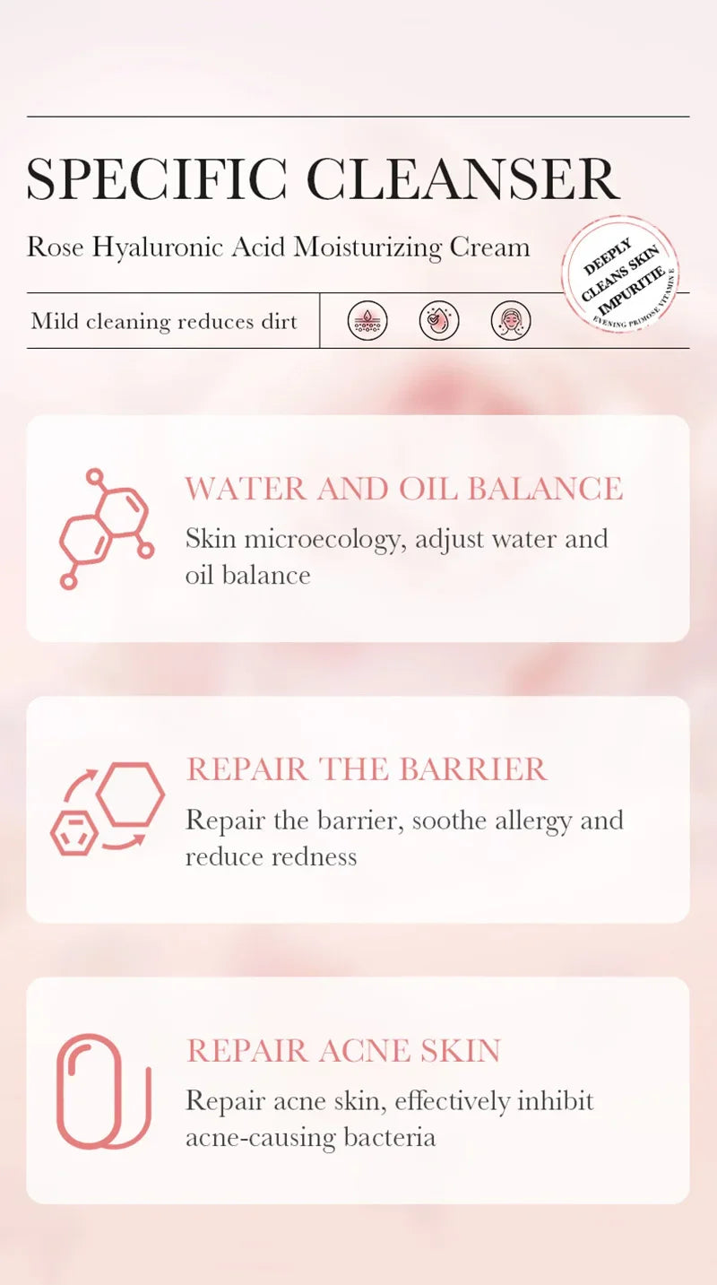 BIOAOUA Hyaluronic Acid Rose Essence Cream Shrink Pores Anti-oxidation Lock Water Hydrating Moisturizing Face Cream Skin Care