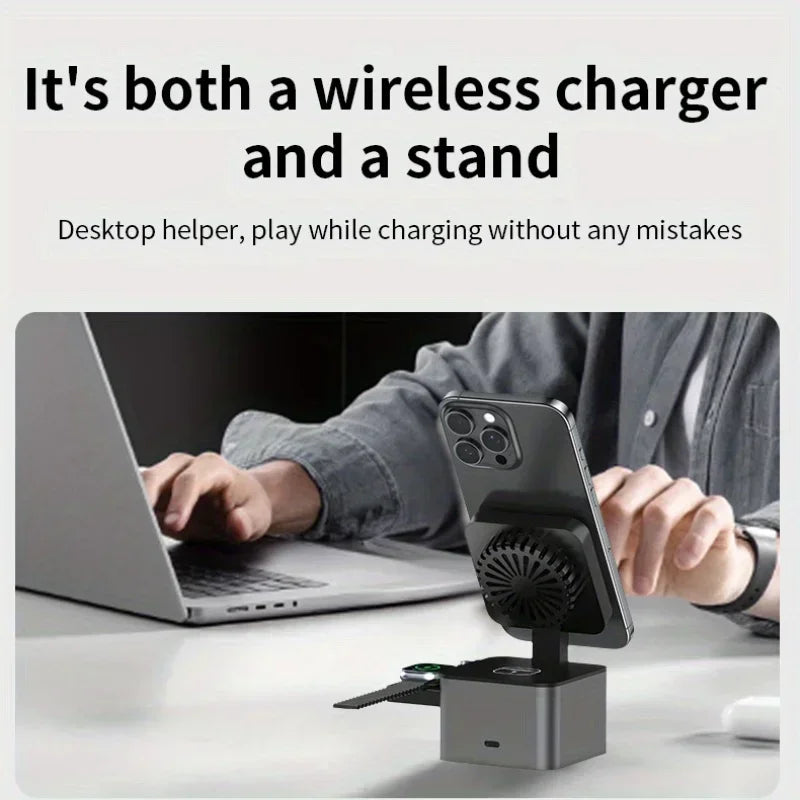 ice-Cooling For Magsafe Wireless Charger Station Stand For iPone 16~12 Pro Max/iWatch 10~2 SE/AirPods 4 Pro 3 in 1 Fast Charging