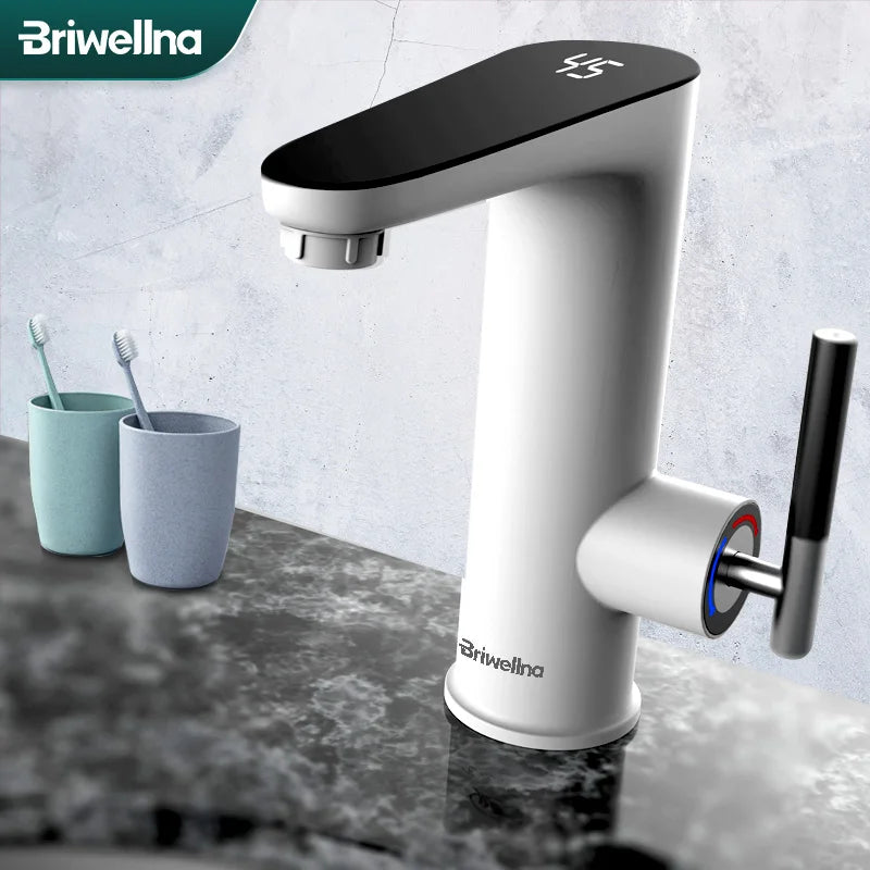 Briwellna Electric Water Heater 220V Flowing Heater Kitchen Faucet 2 in 1 Tap Tankless Water Heating Mixer Electric Geyser
