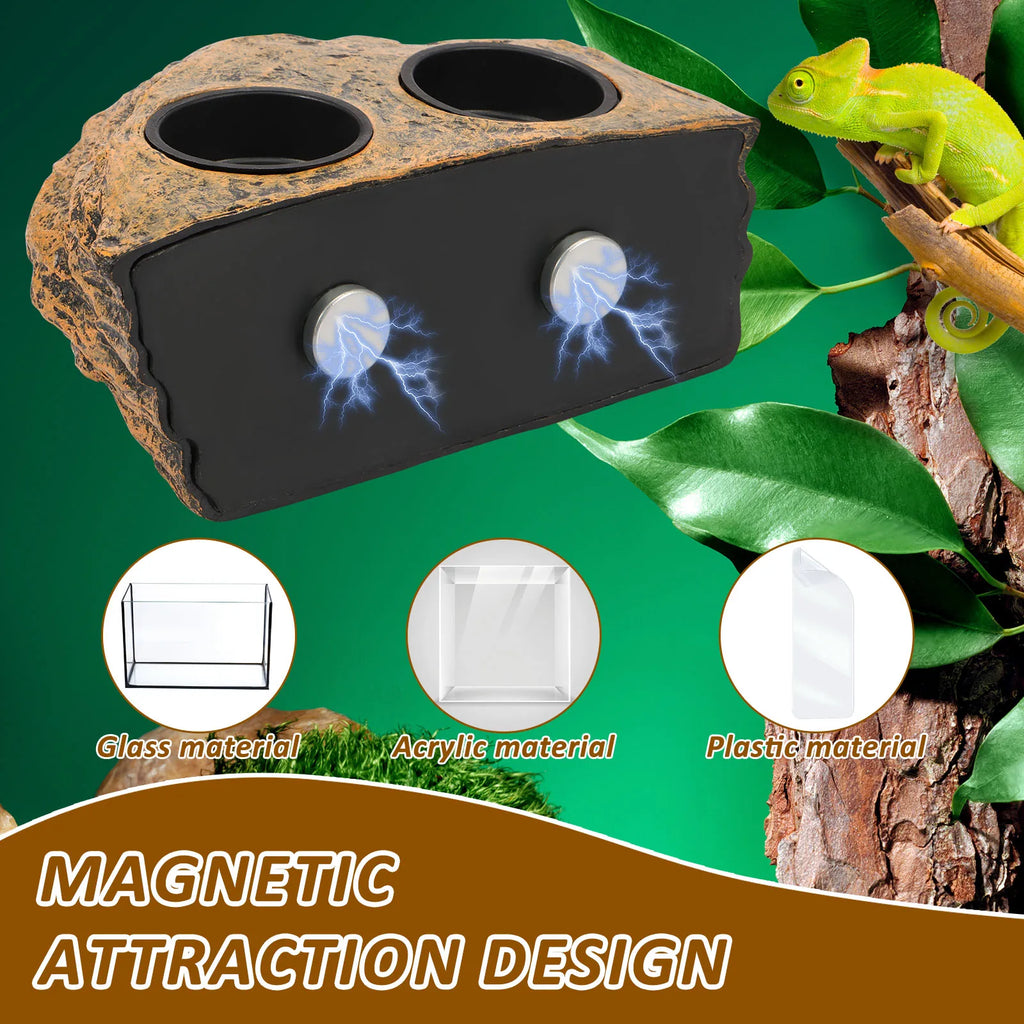 Magnetic Reptile Feeder Ledge Reptile Food Water Dish With 4 Bowl Gecko Lizards Tree Frogs Chameleons Tank Feeder Ledge