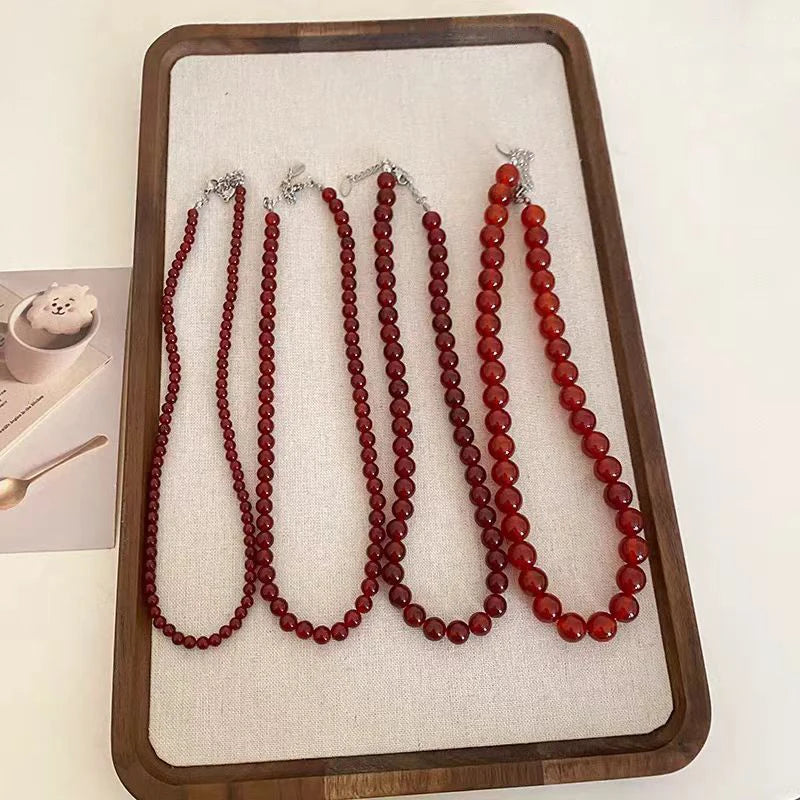 Vintage Red Beaded Necklaces For Women Chinese Style Glass Beads Necklace Exquisite Elegant Choker Aesthetic Jewelry Accessories