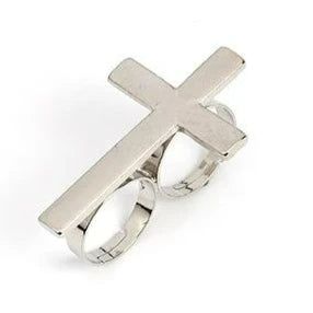 Vintage Y2K Fashion Double Circle Cross Ring Finger Crossed Punk