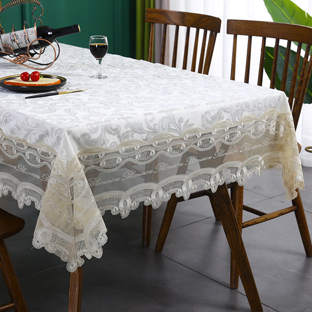 Battilo Luxury Tablecloth White Rectangle Table Cloth Lace Patchwork Waterproof Table Cover For Dining Table Kitchen Cloth Decor