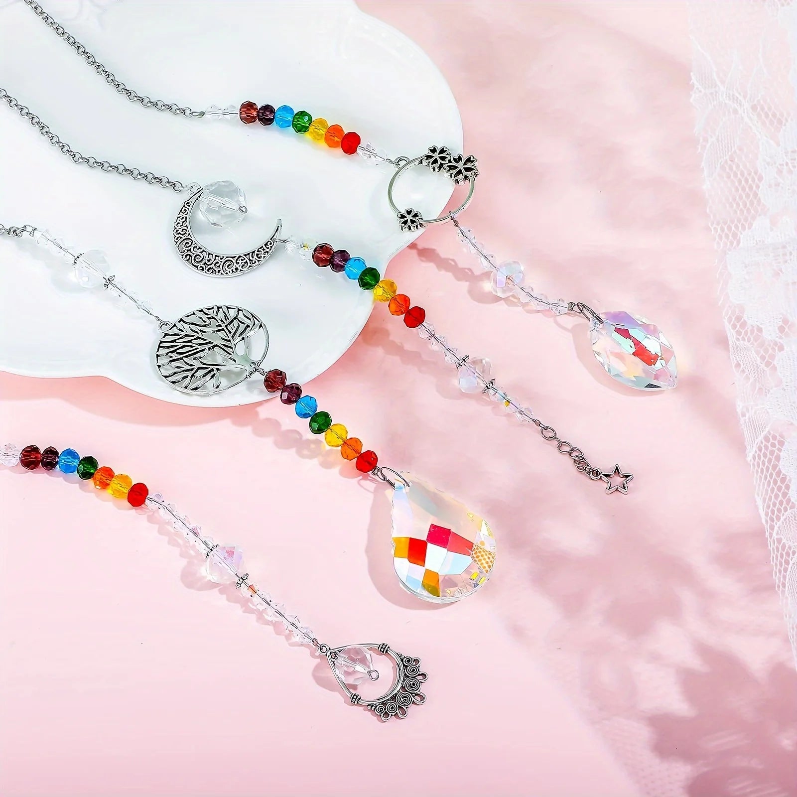 7 Pieces Sun Catcher Crystals Colorful Hanging Prism Suncatcher Window Ornament Beads Chain Sphere Chandelier Pendants for Home