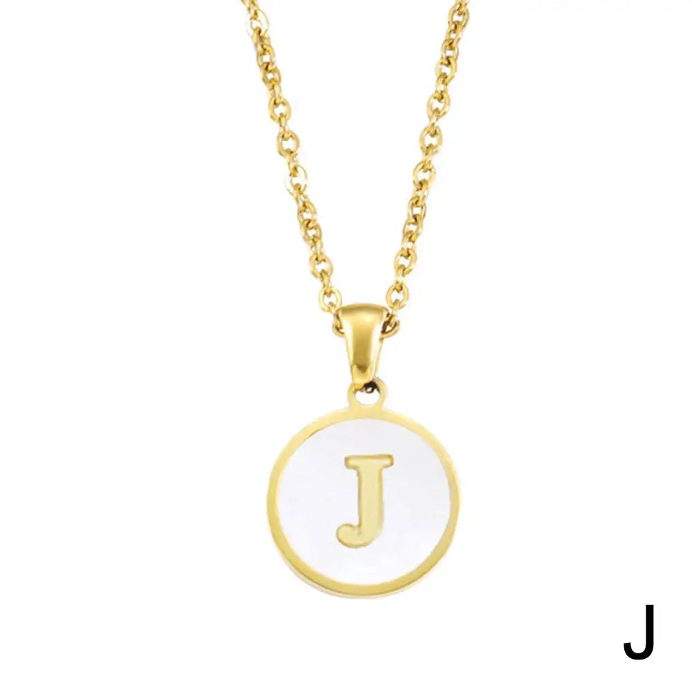 Vintage Initial 26 Letters A To Z White Shell Pendant Necklace Gold Color Steel For Women Men Choker Jewelry Necklace