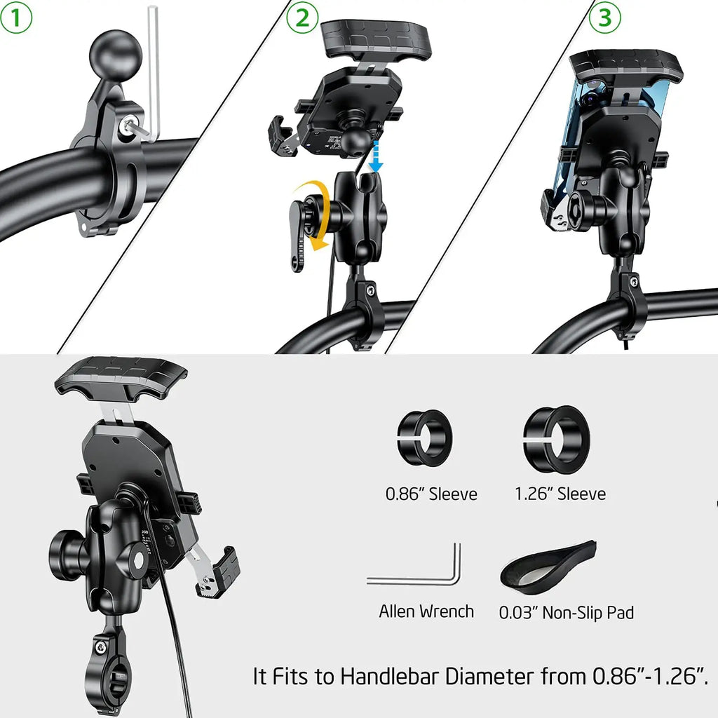 2022 Upgraded 12V Motorcycle Phone Holder 20W Type C PD Quick Charger 15W Wireless Charger Cradle Holder for 4.0-7.0" Cellphone