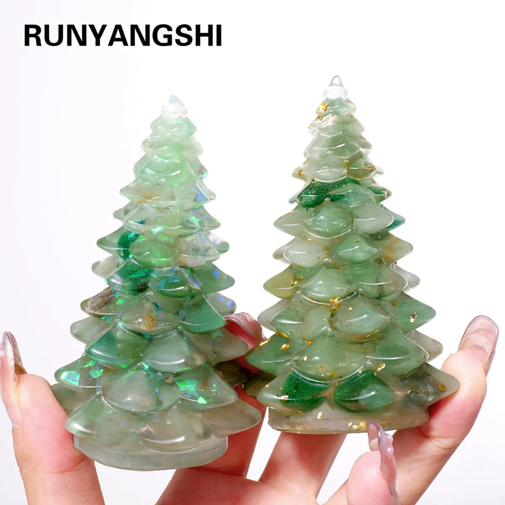 1PC Natural Crystal Gravel Christmas Tree Statue Dropper Resin Reiki Stone Divination Fengshui Sculpture Christmas Home Decor