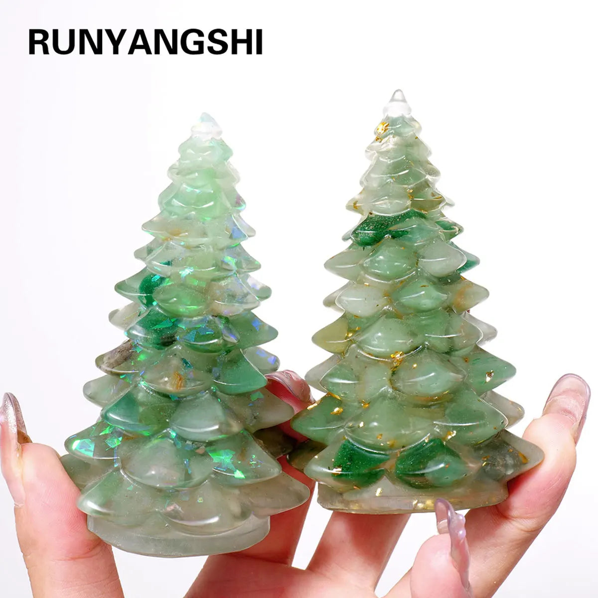 1PC Natural Crystal Gravel Christmas Tree Statue Dropper Resin Reiki Stone Divination Fengshui Sculpture Christmas Home Decor