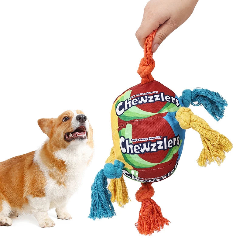 Pet Dog Rainbow Twist Candy Toy Dog Molar Teeth Resistant Bite Making Sound Pet Supplies candy for small, medium and large dogs