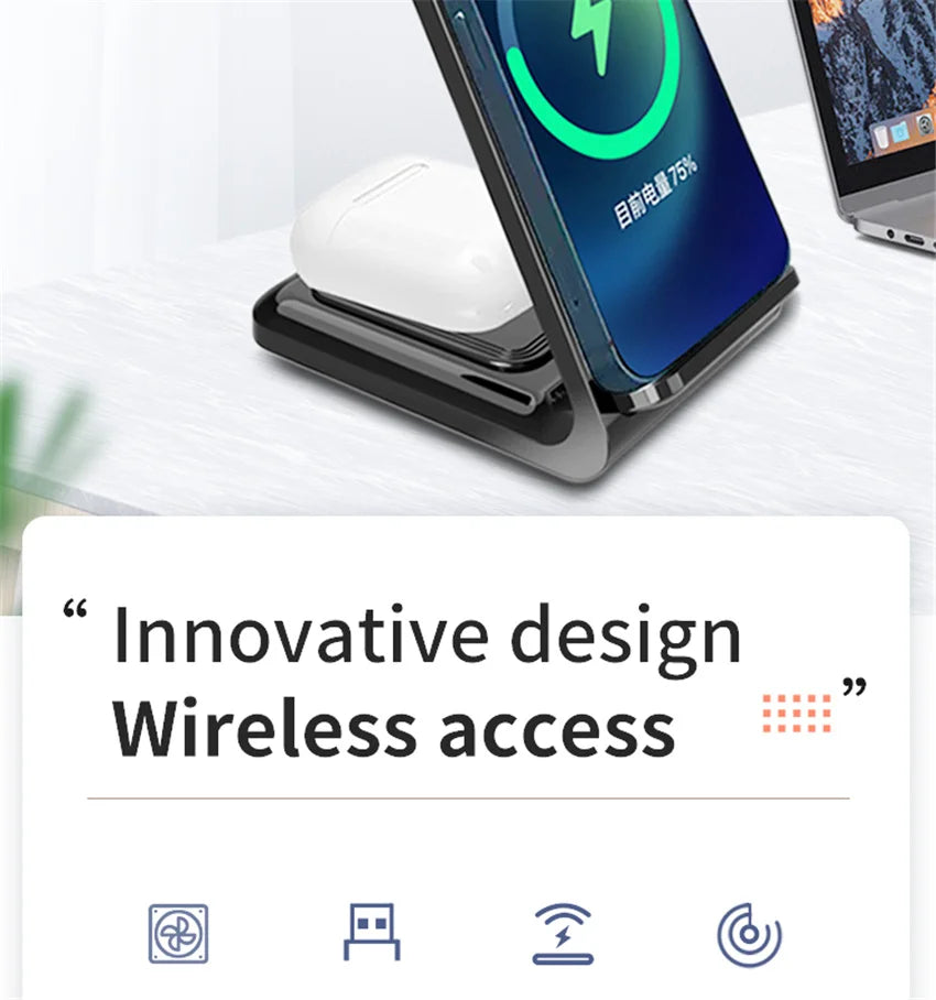 3 in 1 Wireless Charger Stand Fast Charging Dock Station for iPhone 17-12 X XR 8 Apple Watch 6 7 8 iWatch Airpods Pro
