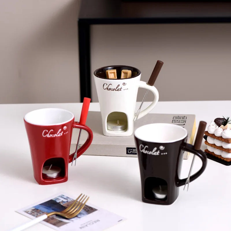 ceramic chocolate fondue mug set cheese fondue mug with fork no candle