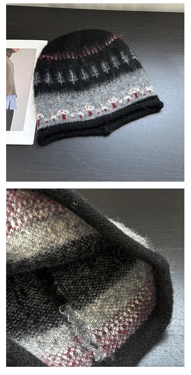 Korean Cute Mushroom Jacquard Knitted Beanies for Women Autumn Winter Warm Versatile Show Face Small Atmosphere Pullover Hat