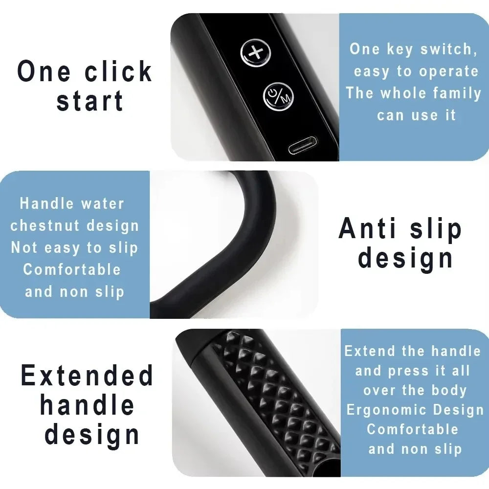 TINSOL Bent Handle Fascia Gun Rechargeable U-Shape Silent High-Frequency Vibration Massager for Muscle Relaxation Back Neck Tool