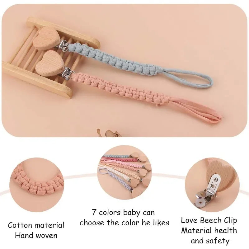 Custom Name Cloth Weaving Wooden Personalized Baby Pacifier Chain