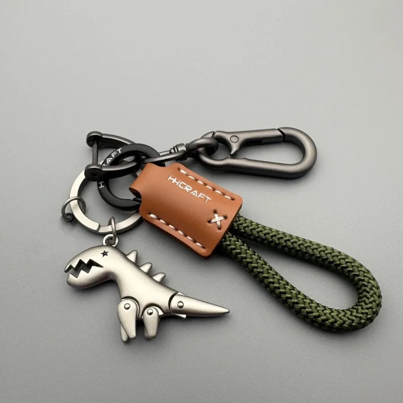 Woven Leather Rope Metal Keychain