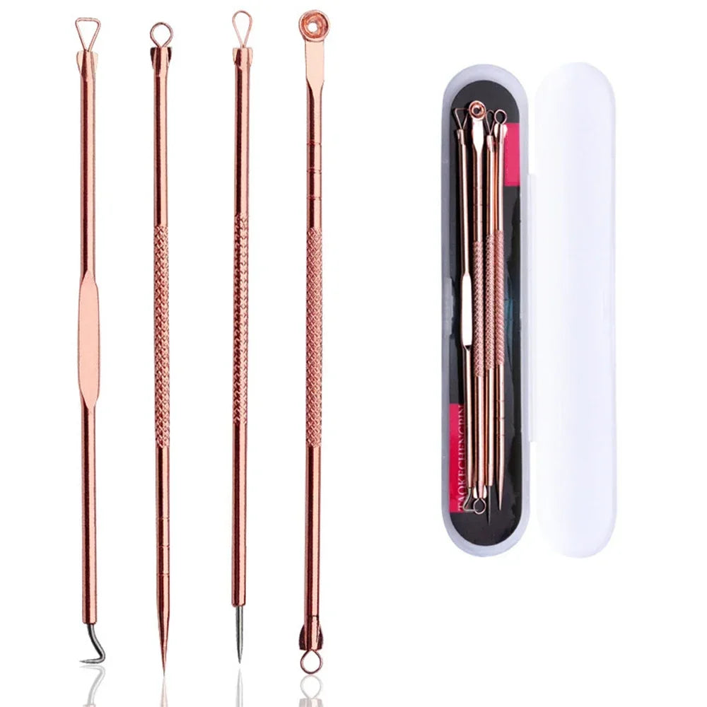 4PCS Acne Blackhead Comedone Black Spot Pimple Blemish Remover Skin Care Women Beauty Acne Treatment Pore Cleanser Needle Hook