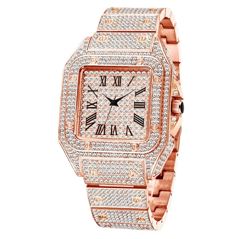 Men Watch Business Square Starry Sky Steel Belt Diamond