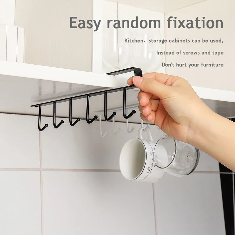 1/2pcs 6 Hook Coffee Cup Mug Holder Black White Hooks Shelf Multifunction Kitchen Cabinet Sundries Organizer Storage Hanger