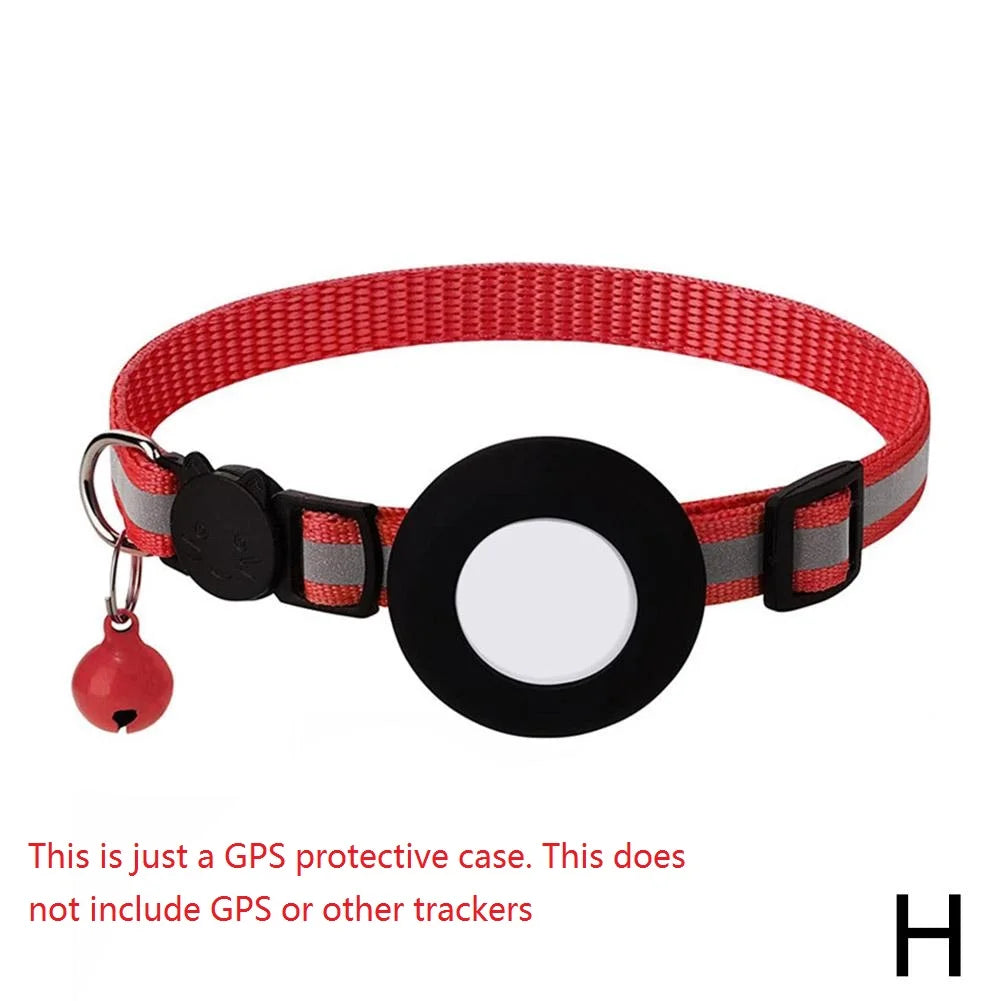 Pet Cat GPS Protective Sleeve With Bell Cute Reflective Cat Collar Address Night Tracking Cover Anti-Lost Cat Necklace