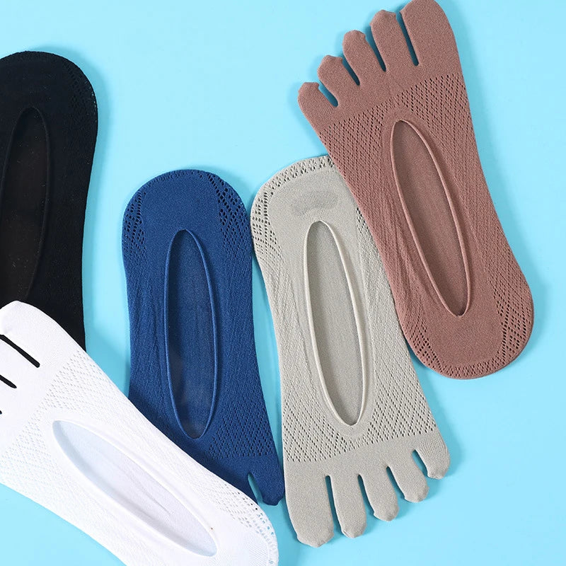 5Pairs Men's Socks Mesh Invisible Breathable Sweat-absorbing Short Sock Non slip New Five Toe Socks High Quality