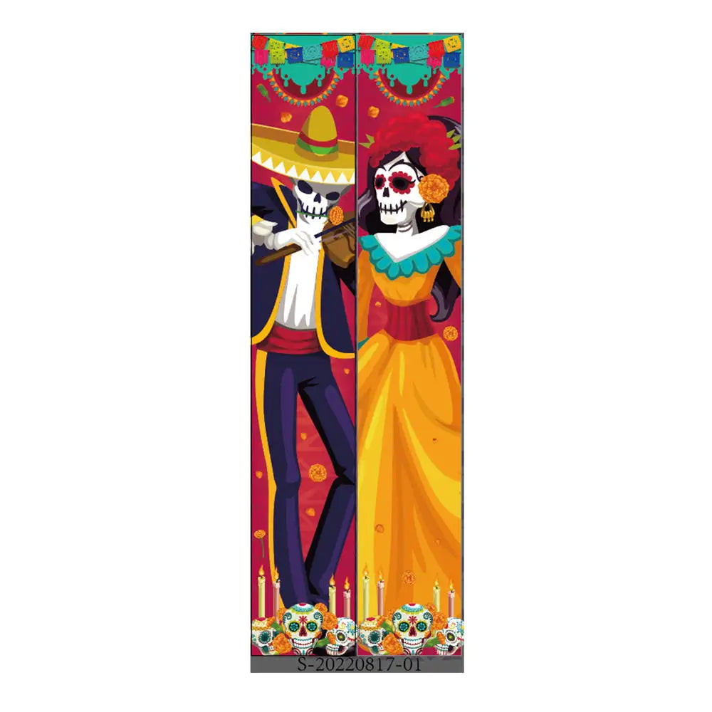 Halloween Decorative Props Mexican Day of the Dead flag Hanging Outdoors Hanging Porch Sign Halloween Welcome Signs Home Decor