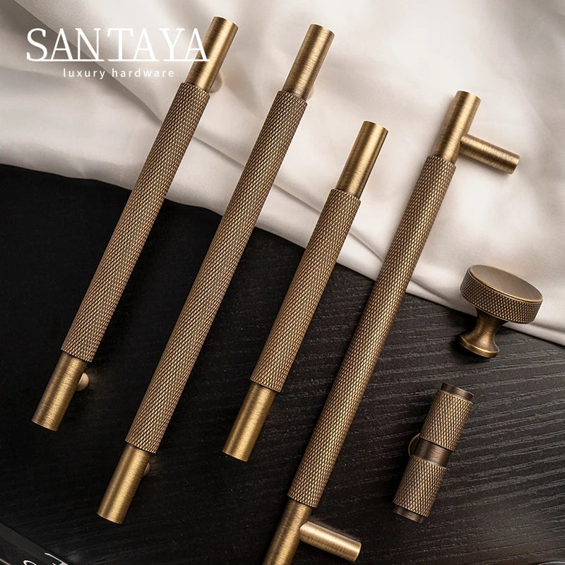 Santaya Brass Diamond-cut Cross Knurl Pattern Antique Kitchen Cabinet