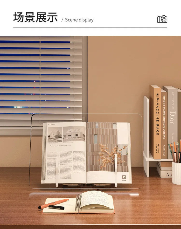 Acrylic Book Stand for Reading Hands Free Adjustable Book Holder to Prevent Neck Strain Foldable Desk Organizer for Study Office