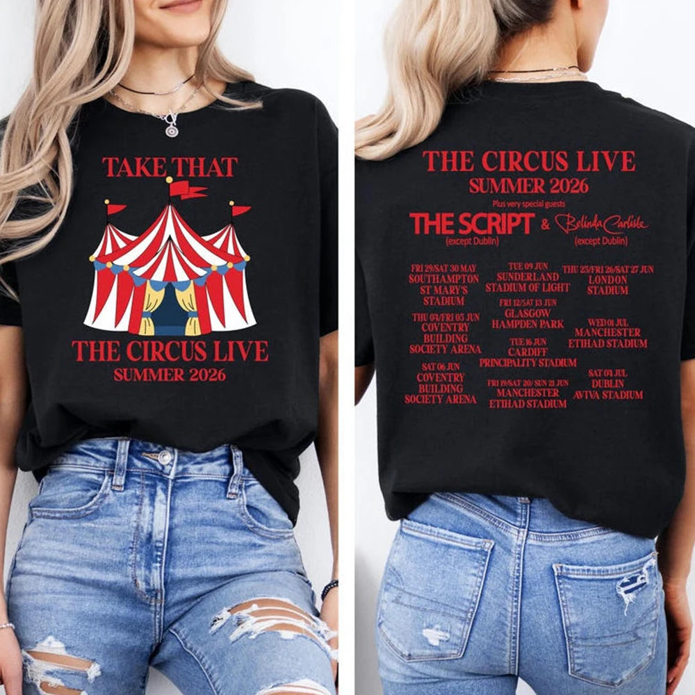 Vintage Take That Circus Live Summer 2026 Tour T-Shirt TT & Party Music Band Concert Tee Trendy Unisex Short Sleeve Summer Tops