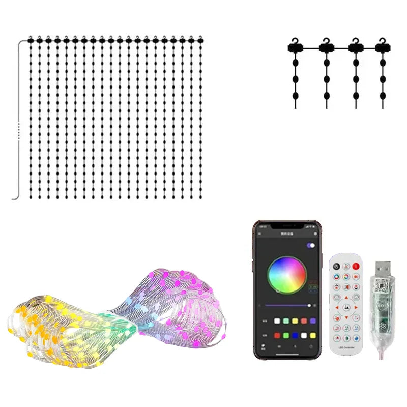 2*2M/3*3M LED RGB Smart Curtain Lights With Music App