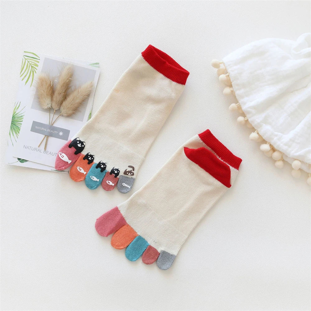 New Chic Funny Cute Cat Fish Colored Five Fingers Split Toes Socks Soft Cotton Christmas Sweet Gift Sokken Dropship