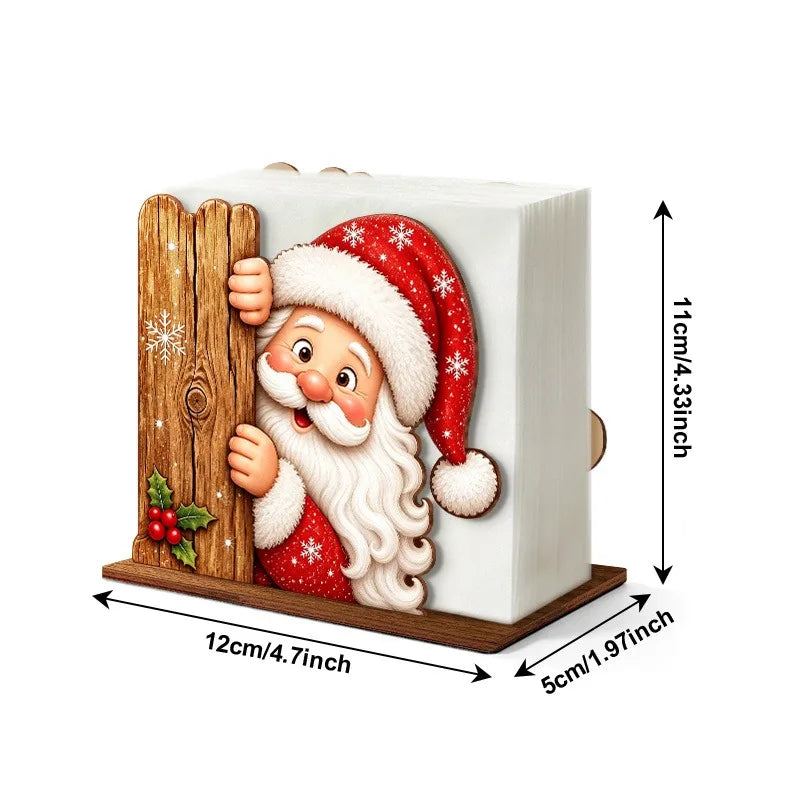 Santa Claus Wooden Napkin Holder Christmas Table Decor Desktop