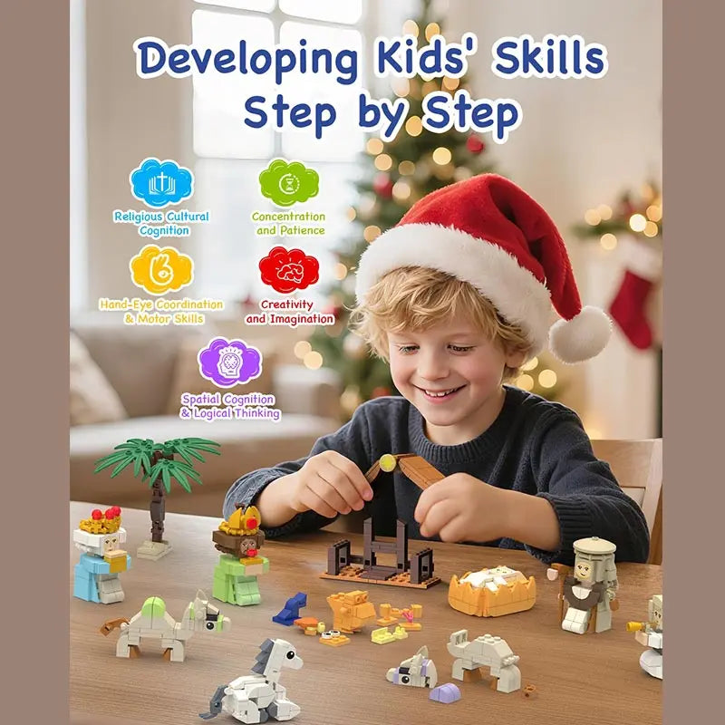 Christmas Advent Calendar Building Blocks Blind Box 24 Day Countdown DIY Child's Children Christmas Train Tree Statue Scene Gift