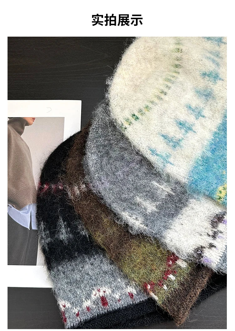 Korean Cute Mushroom Jacquard Knitted Beanies for Women Autumn Winter Warm Versatile Show Face Small Atmosphere Pullover Hat