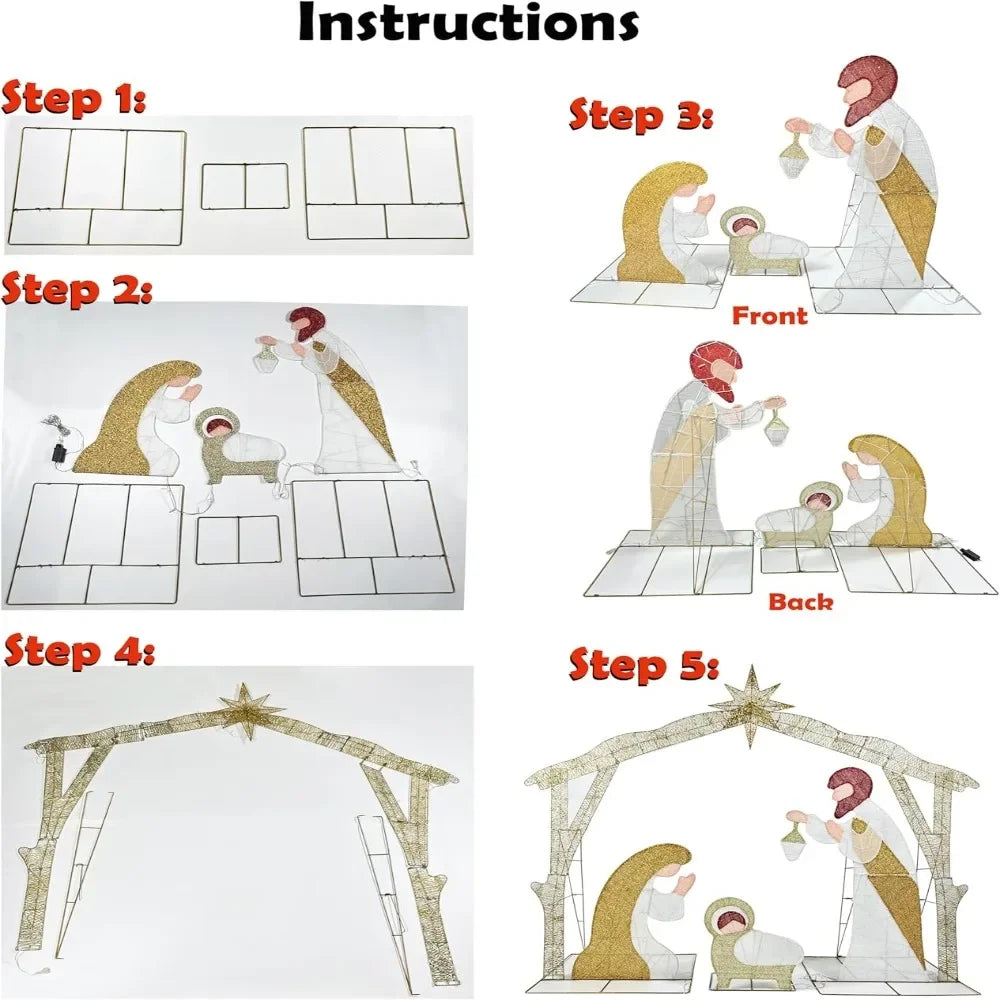 5.5FT Outdoor Lighted Nativity Scene With light Waterproof Nativity Scene Christmas Decoration Easter Yard Decoration