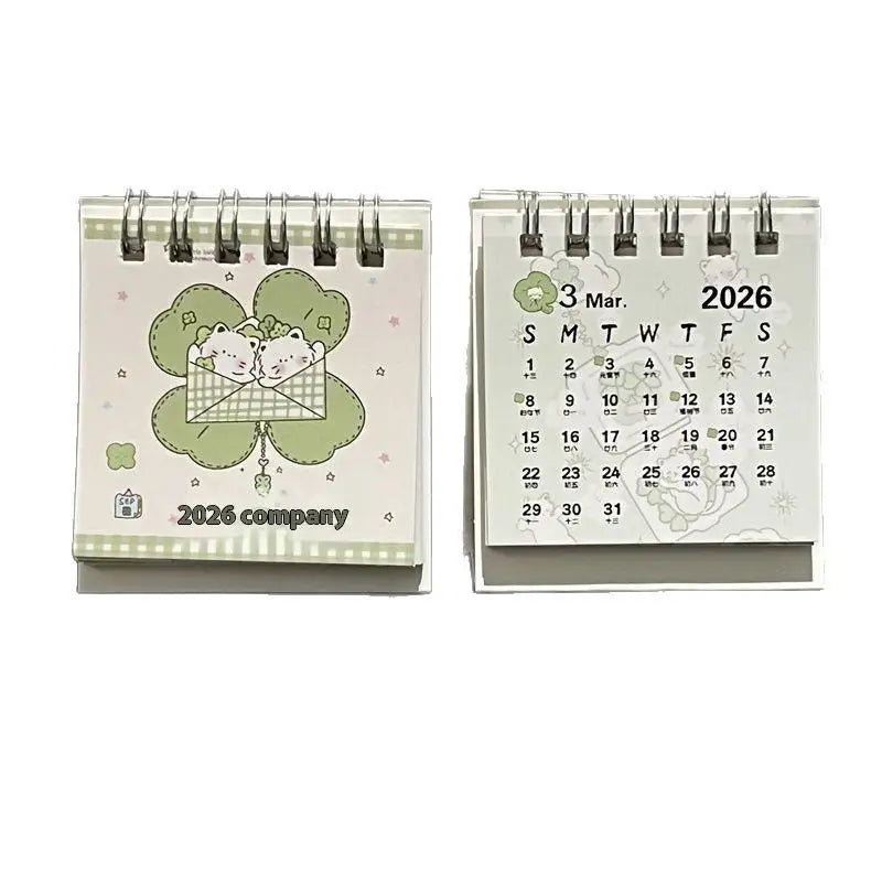 Lucky Cat Themed 2026 Mini Desktop Calendar Ins Style Decoration For Students Office Desk Organizer Cute Schedule Planner