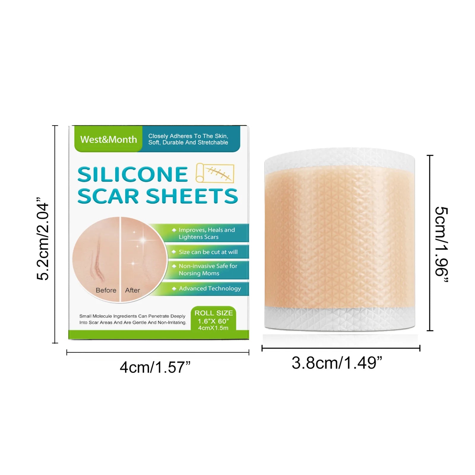 4cm X 150cm Silicone Scar Sheets , 1 Roll Self-Adhesive Scar Cover Tape Skin Care Waterproof and Breathable Scar Patch