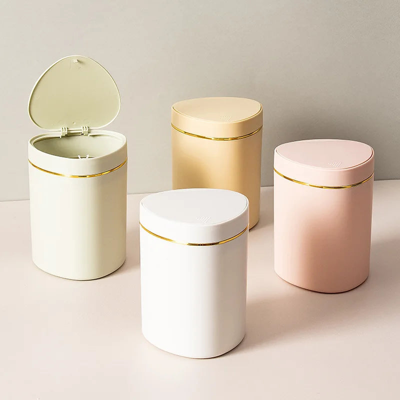 Small Trash Can with Lid Plastic Press Type Step On Wastebasket for Office Dorm Bedroom Bathroom Kitchen Car Desktop
