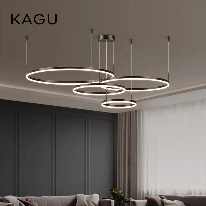 Minimalist Modern LED Chandelier Brushed Gold Black Ceiling Rings