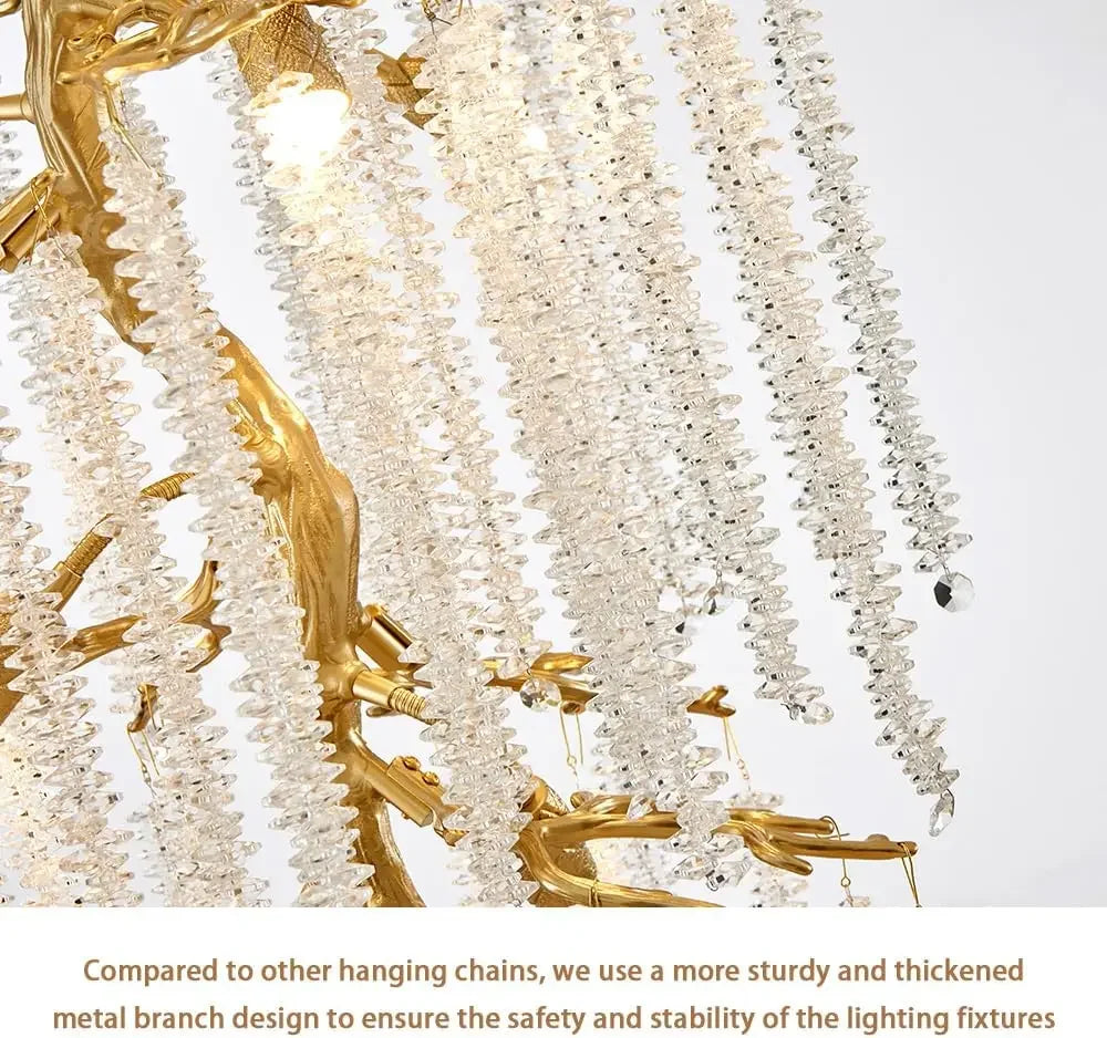 Artpad Luxury Round Crystal Chandelier Dining Room Bedroom Branch Crystal Hanging Pendant Chandelier for Kitchen Living Room
