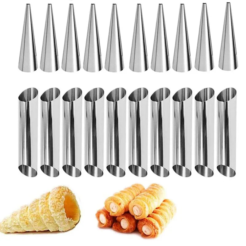 5/10Pcs Cream Horn Molds Stainless Steel Cone Tubular Shaped Mold Baking Cones Horn Pastry Roll Kitchen Cookie Dessert Tool