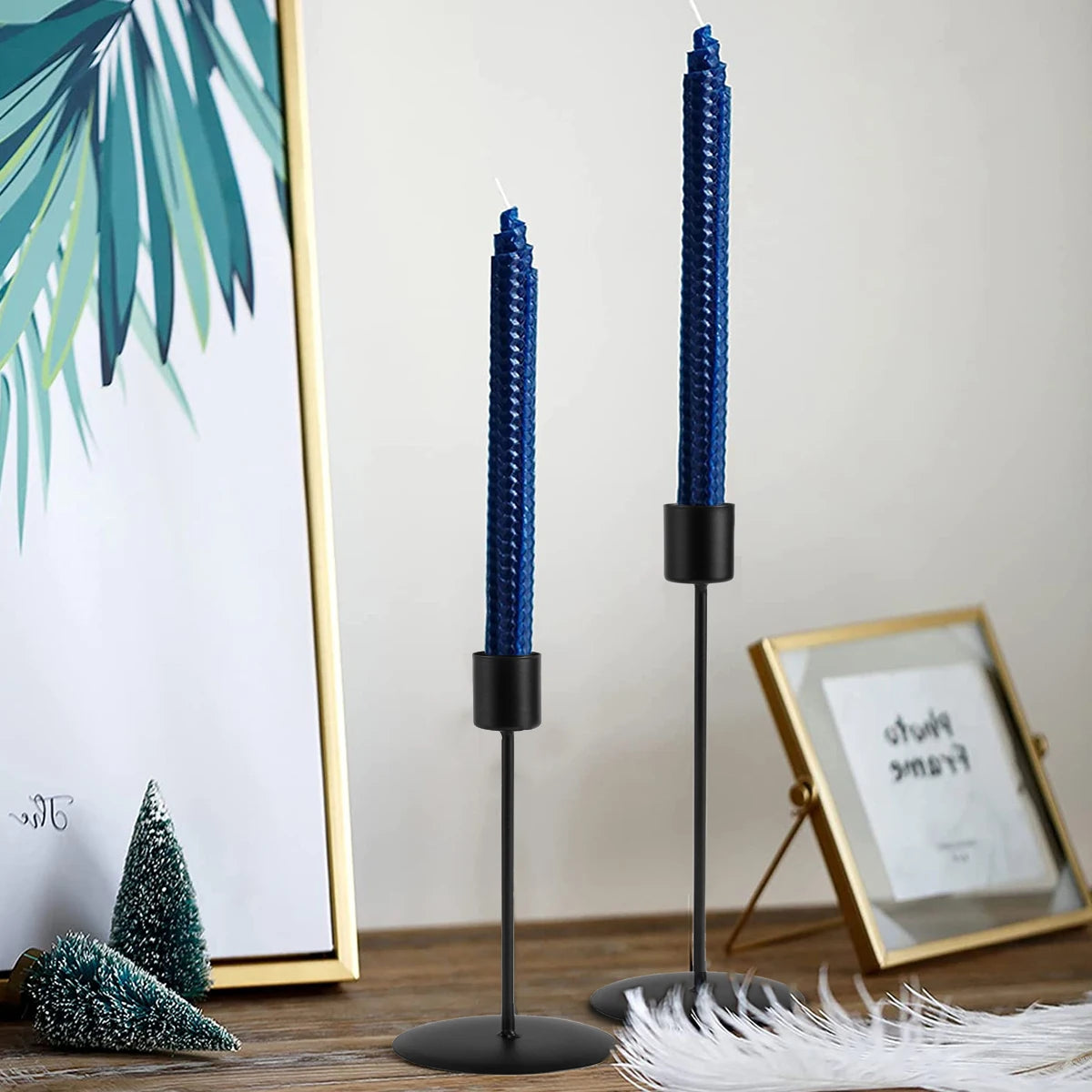 Candle Holder 2Pcs Metal Candlestick Holder for Taper Candle Decorative Black Candle Holder for Home Decor Wedding Dinning Party