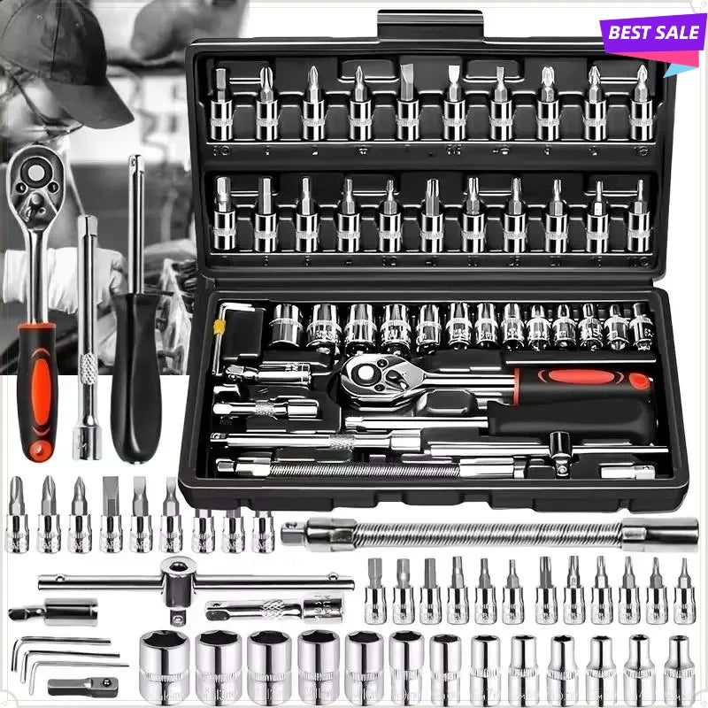 46-Piece Metric Ratchet Socket Wrench Set