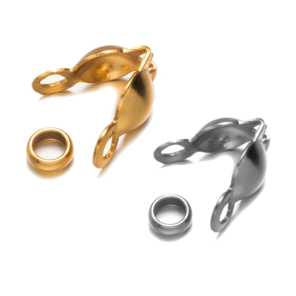 Stainless Steel Crimp Bead Tips Knot Covers Clamshell Fold-over